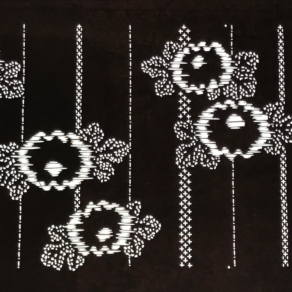 Antique Japanese Ise Katagami Paper Kimono Stencil Chrysanthemum Kiku Leaf A864