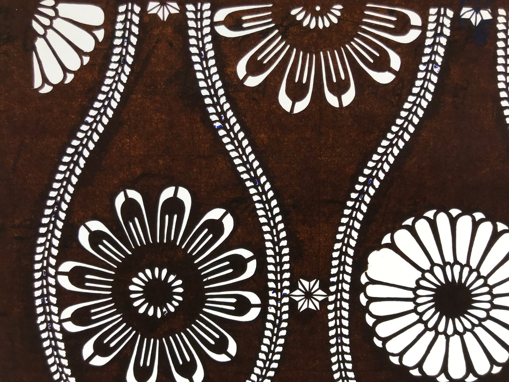 Antique Japanese Ise Katagami Paper Kimono Stencil Chrysanthemum Tatewaku A698