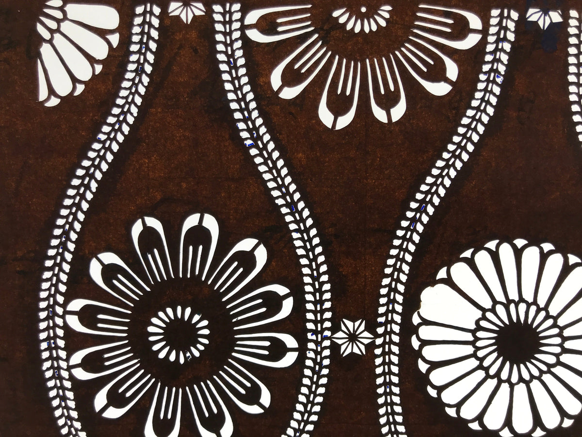 Antique Japanese Ise Katagami Paper Kimono Stencil Chrysanthemum Tatewaku A698