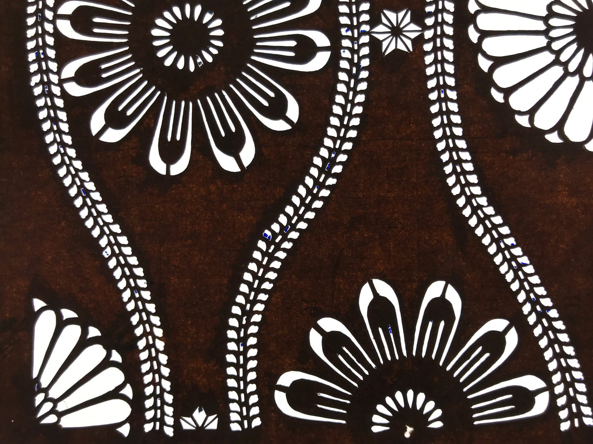 Antique Japanese Ise Katagami Paper Kimono Stencil Chrysanthemum Tatewaku A698