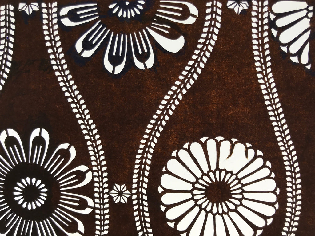Antique Japanese Ise Katagami Paper Kimono Stencil Chrysanthemum Tatewaku A698