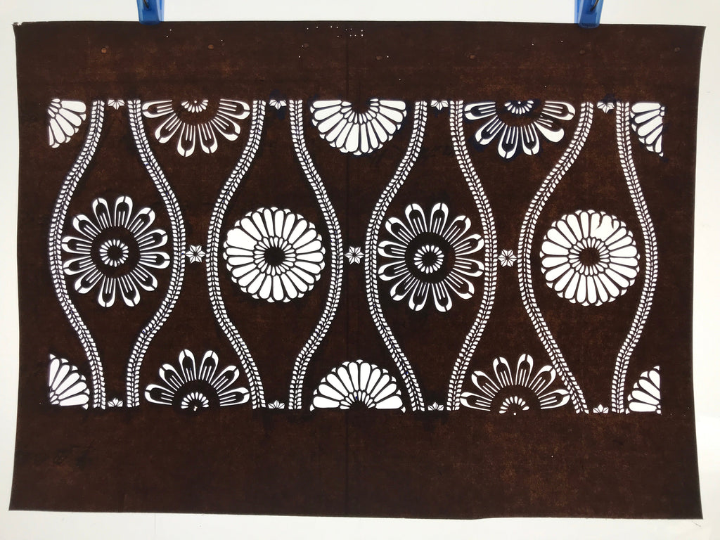 Antique Japanese Ise Katagami Paper Kimono Stencil Chrysanthemum Tatewaku A698