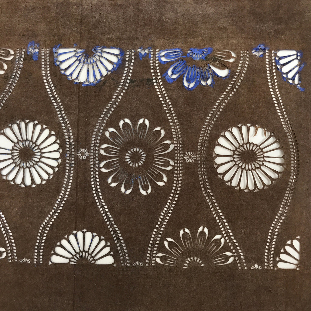 Antique Japanese Ise Katagami Paper Kimono Stencil Chrysanthemum Tatewaku A698