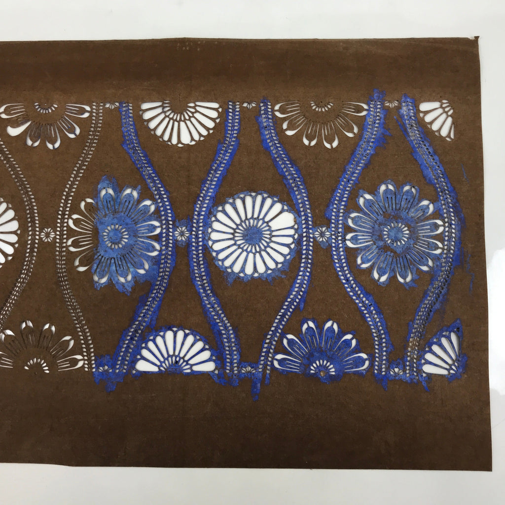 Antique Japanese Ise Katagami Paper Kimono Stencil Chrysanthemum Tatewaku A698