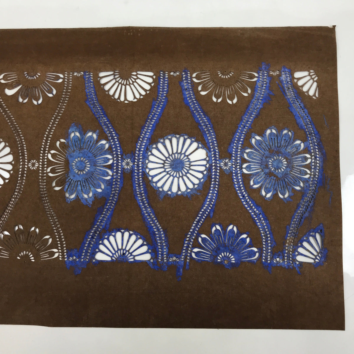 Antique Japanese Ise Katagami Paper Kimono Stencil Chrysanthemum Tatewaku A698