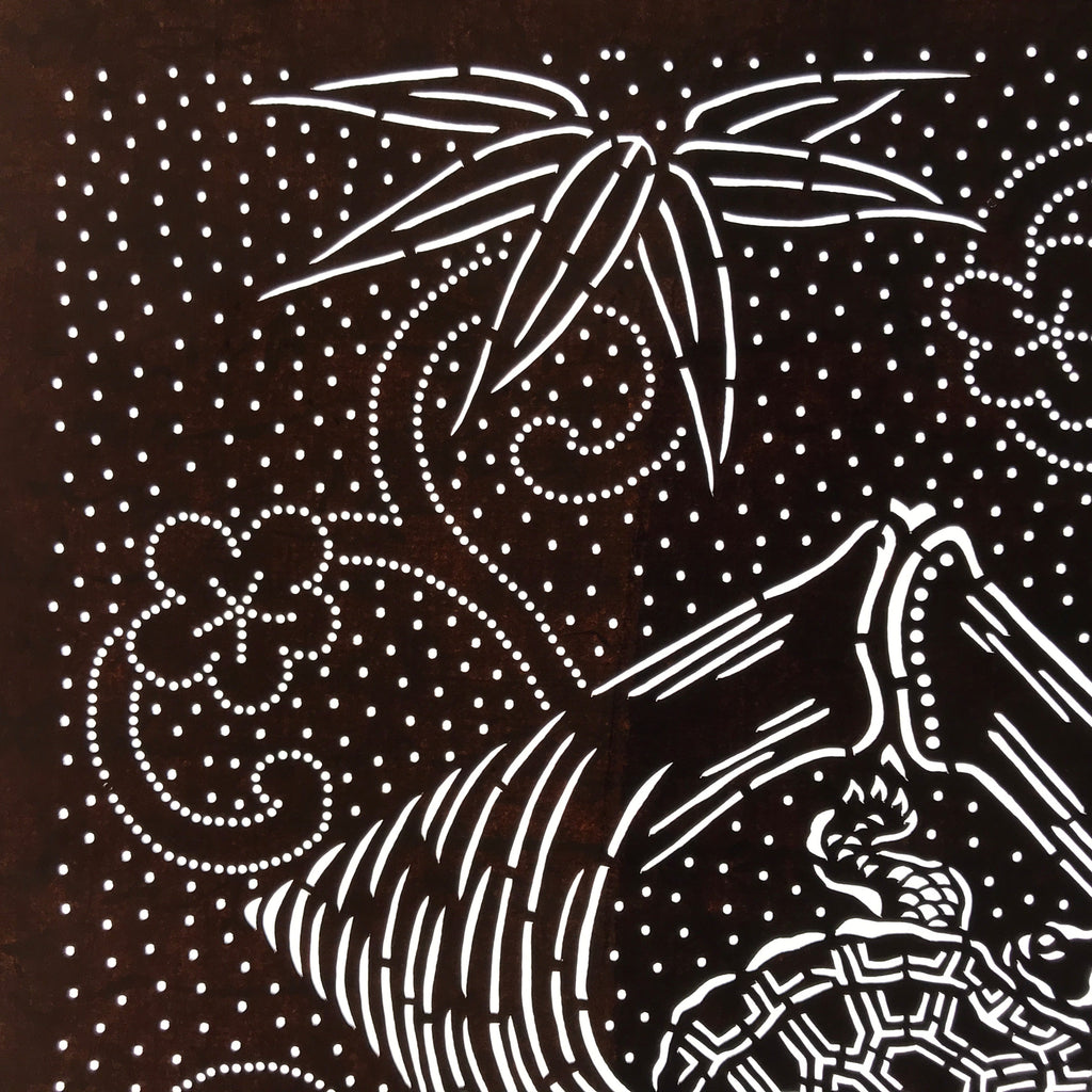 Antique Japanese Ise Katagami Paper Kimono Stencil Crane Turtle Plum Design A732