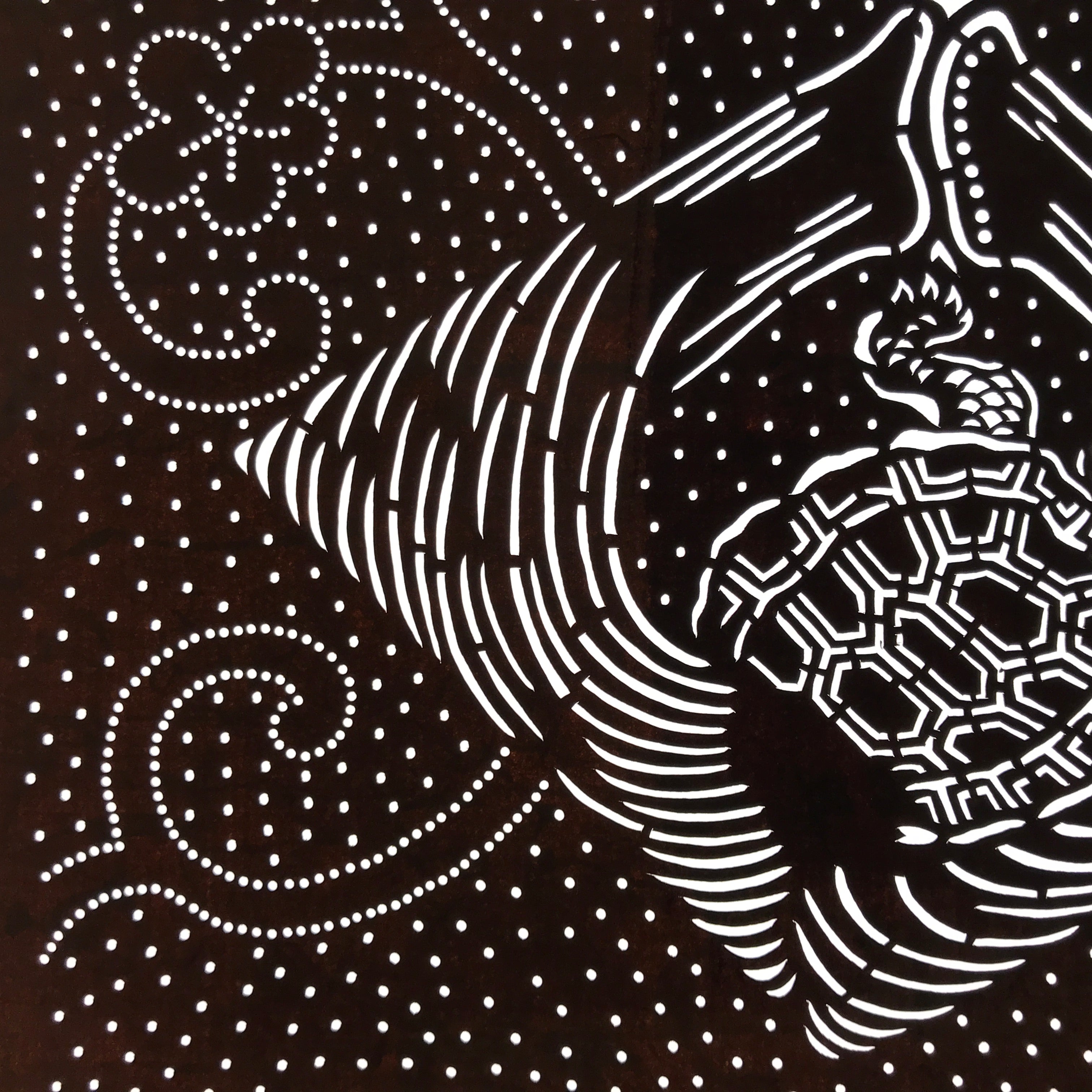 Antique Japanese Ise Katagami Paper Kimono Stencil Crane Turtle Plum Design A732