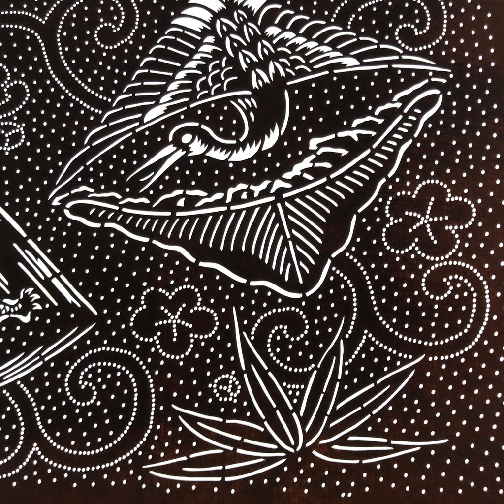 Antique Japanese Ise Katagami Paper Kimono Stencil Crane Turtle Plum Design A732