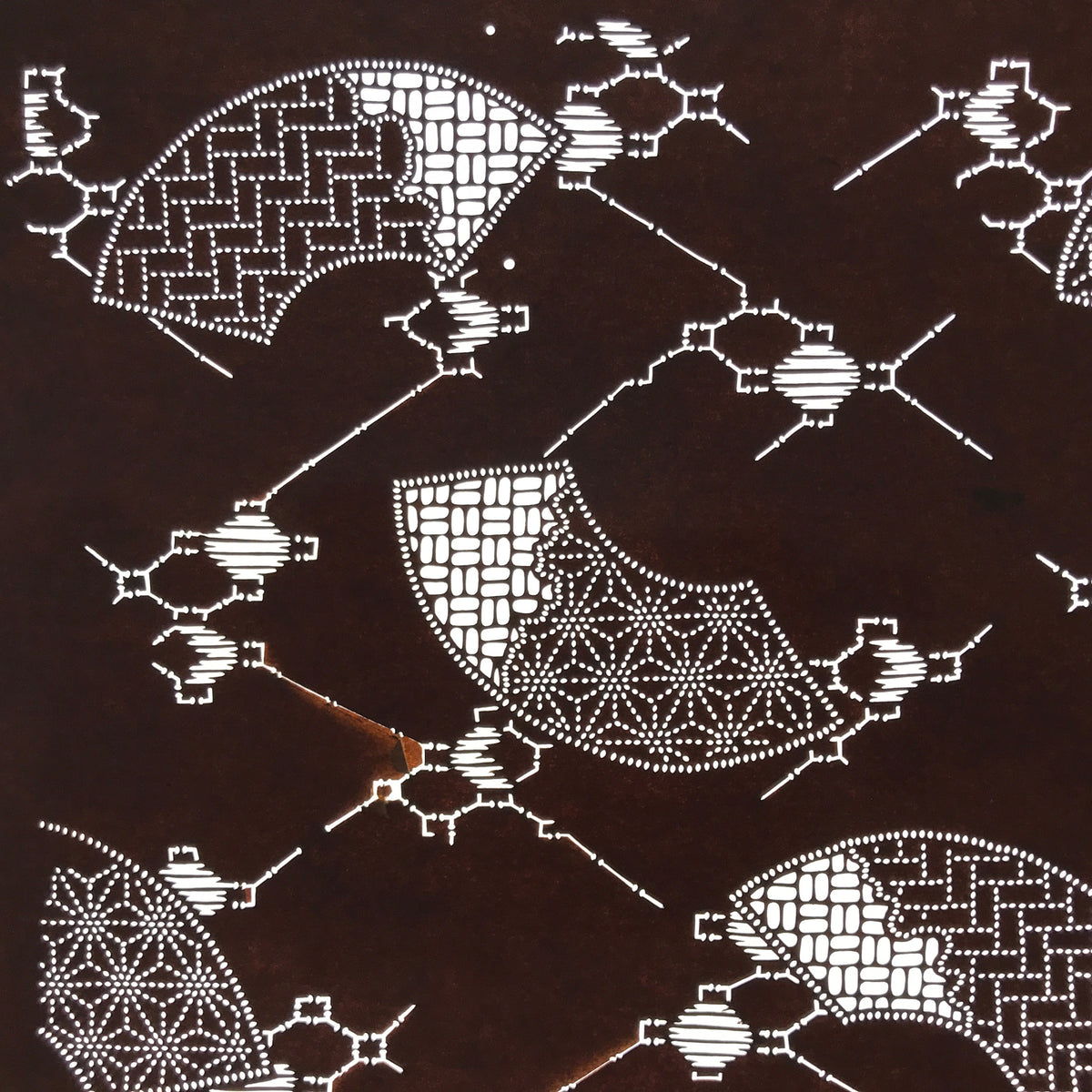 Antique Japanese Ise Katagami Paper Kimono Stencil Fans Asanoha Higaki A714