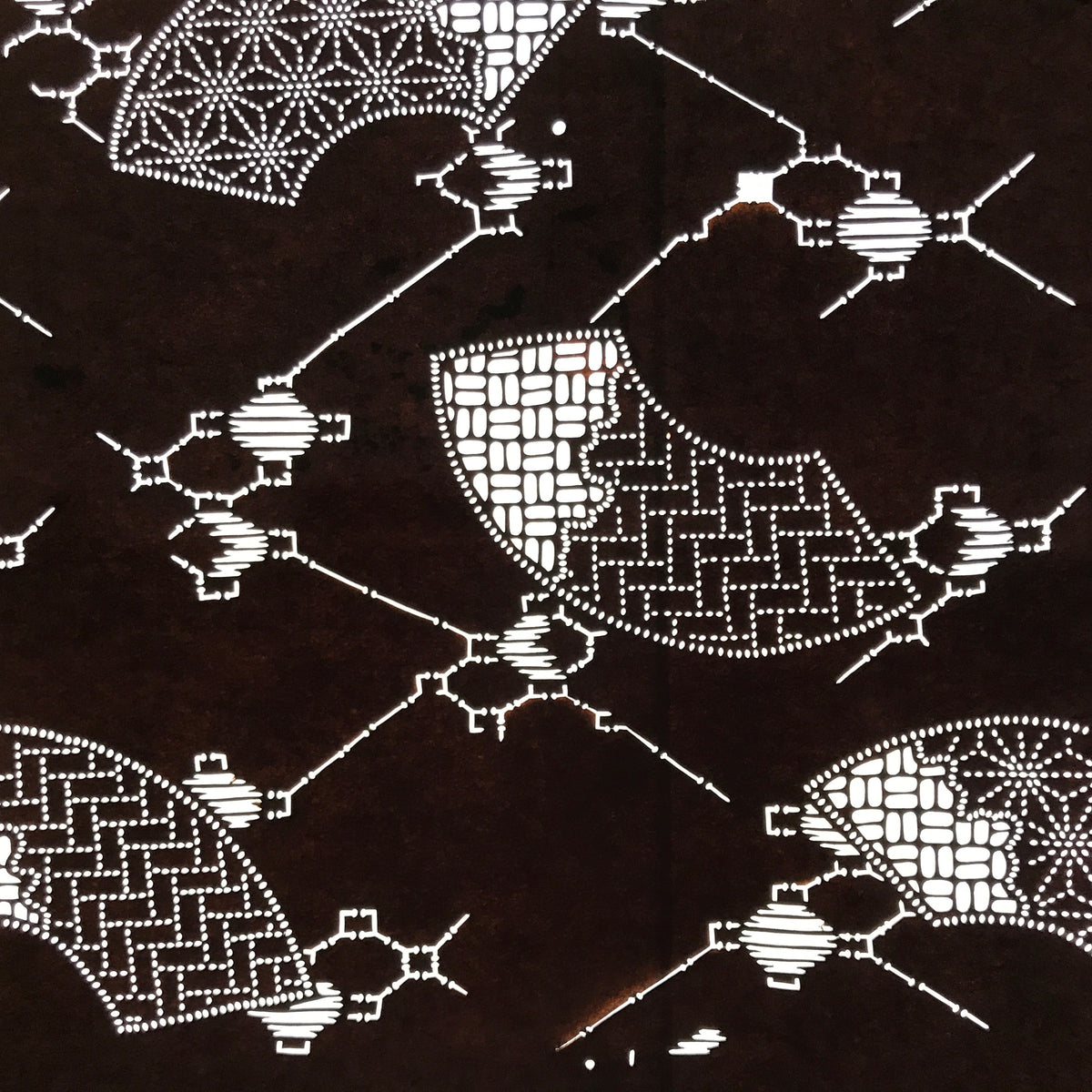 Antique Japanese Ise Katagami Paper Kimono Stencil Fans Asanoha Higaki A714