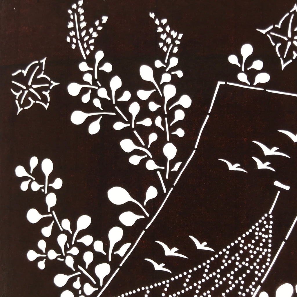 Antique Japanese Ise Katagami Paper Kimono Stencil Floral Birds Design A717