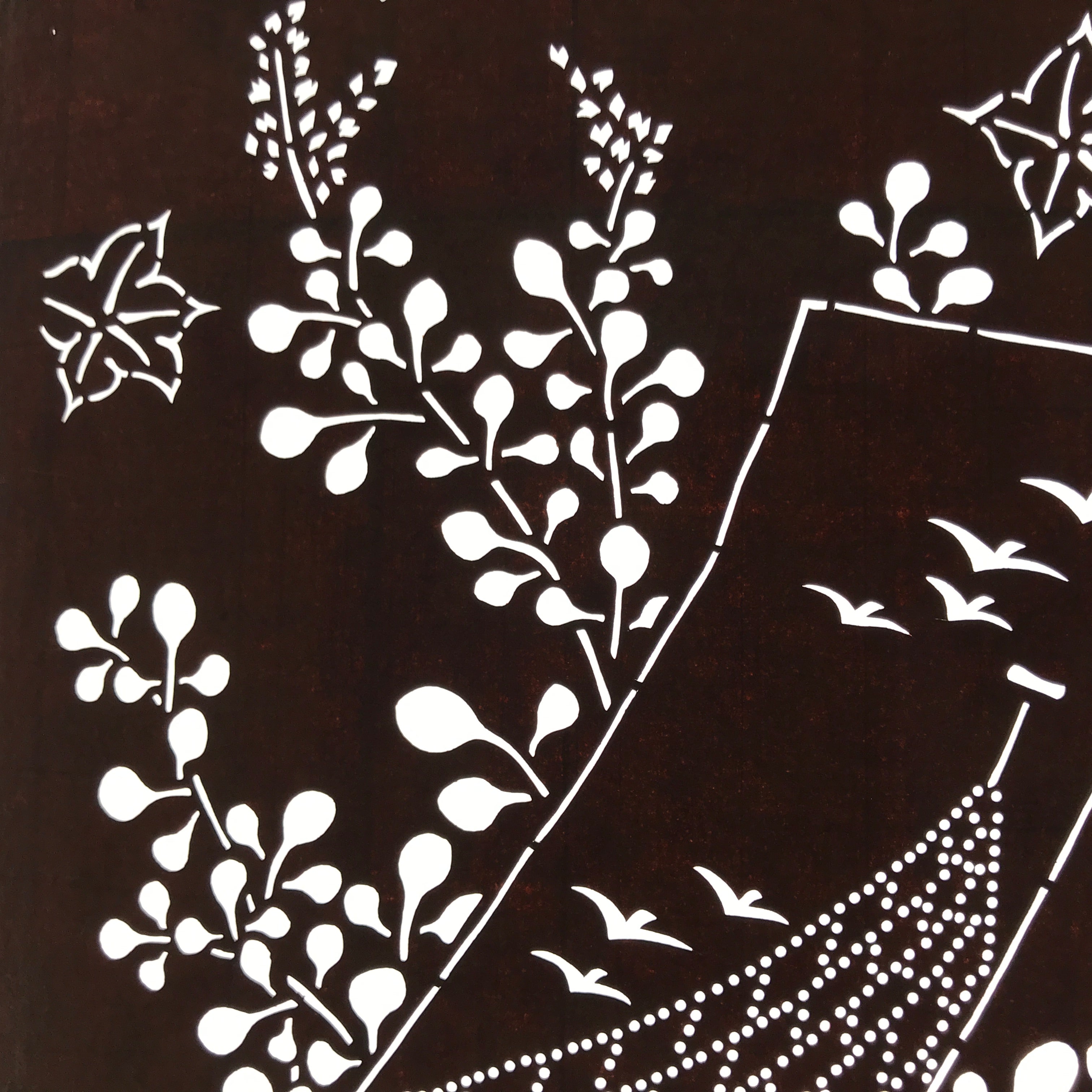 Antique Japanese Ise Katagami Paper Kimono Stencil Floral Birds Design A717