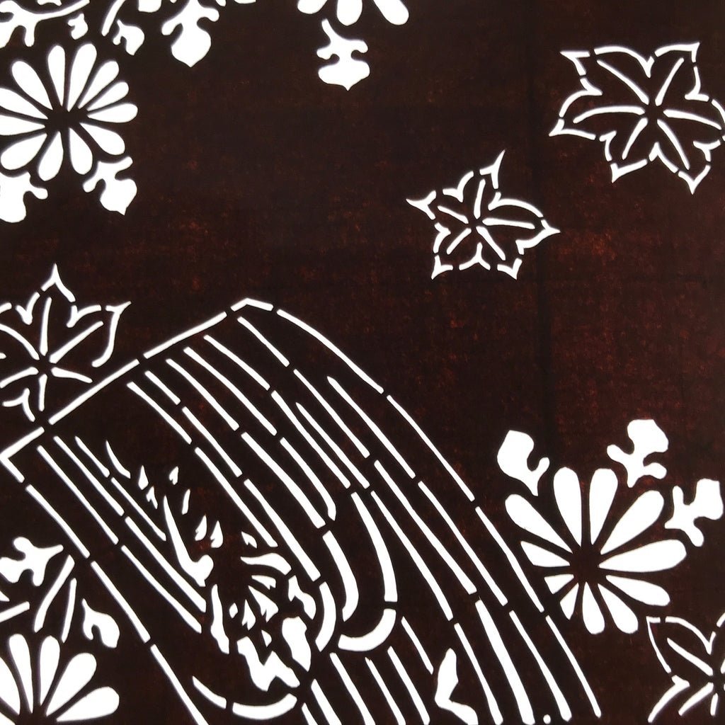 Antique Japanese Ise Katagami Paper Kimono Stencil Floral Birds Design A717