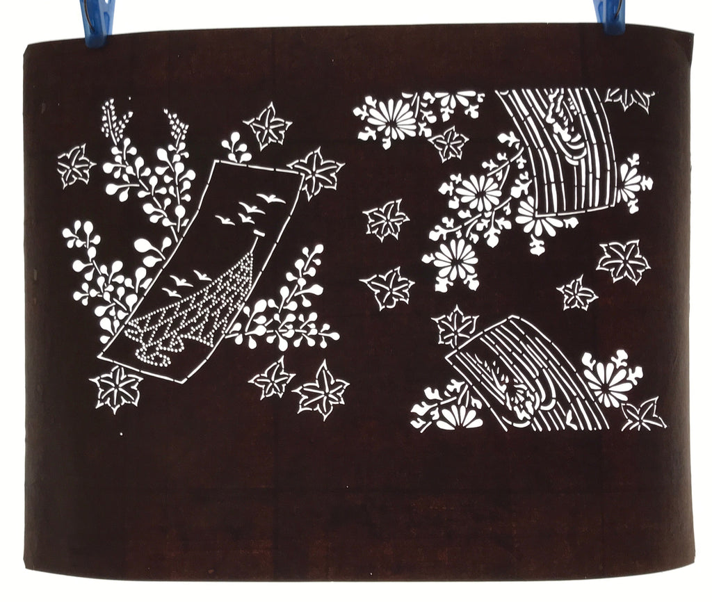 Antique Japanese Ise Katagami Paper Kimono Stencil Floral Birds Design A717