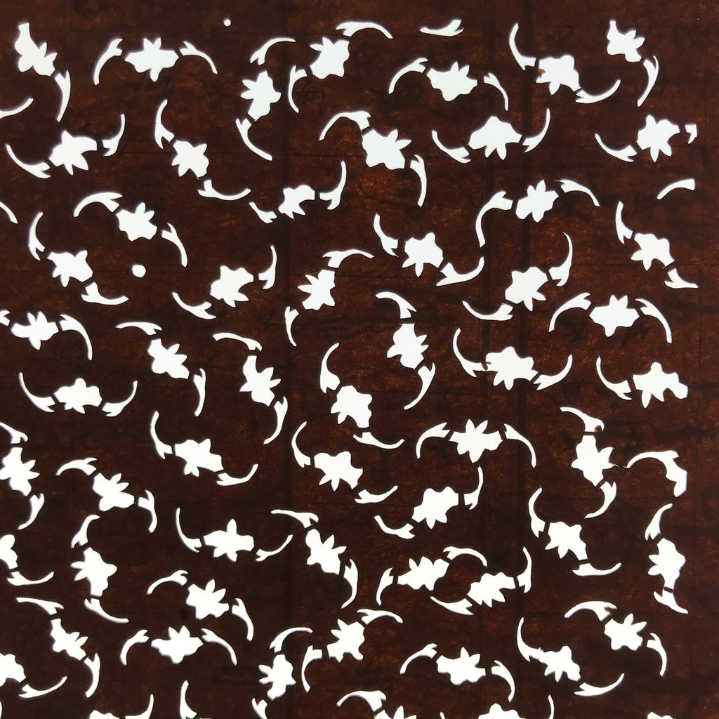 Antique Japanese Ise Katagami Paper Kimono Stencil Floral Plant Pattern A697