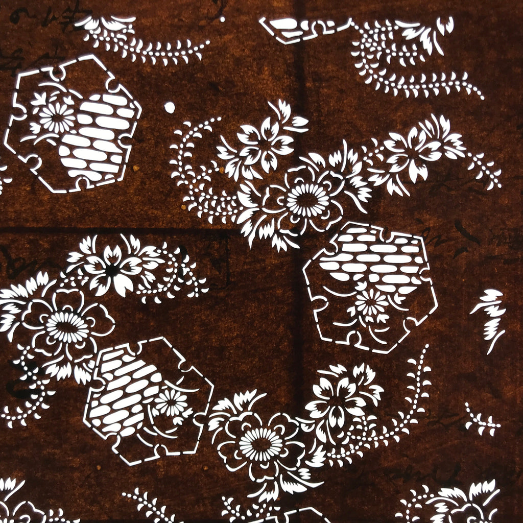 Antique Japanese Ise Katagami Paper Kimono Stencil Floral Snowflake Yukiwa A746