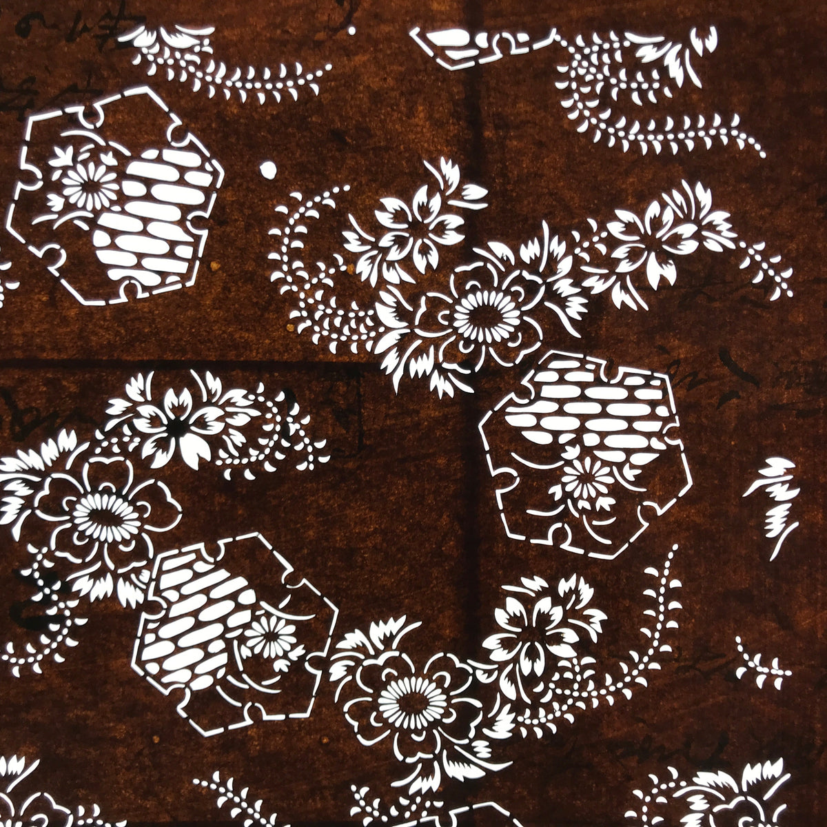 Antique Japanese Ise Katagami Paper Kimono Stencil Floral Snowflake Yukiwa A746