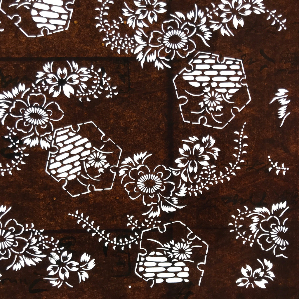 Antique Japanese Ise Katagami Paper Kimono Stencil Floral Snowflake Yukiwa A746