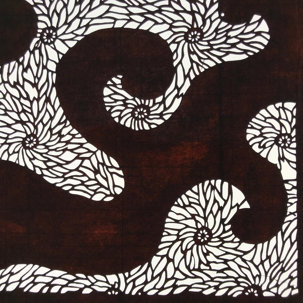 Antique Japanese Ise Katagami Paper Kimono Stencil Floral Swirl Pattern A736