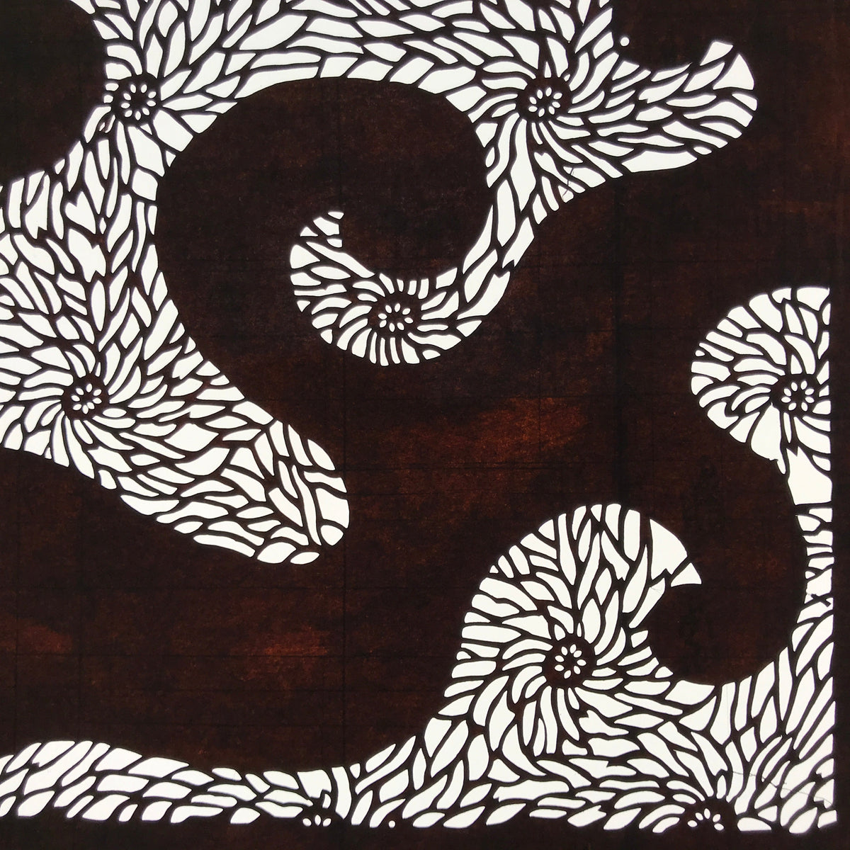 Antique Japanese Ise Katagami Paper Kimono Stencil Floral Swirl Pattern A736