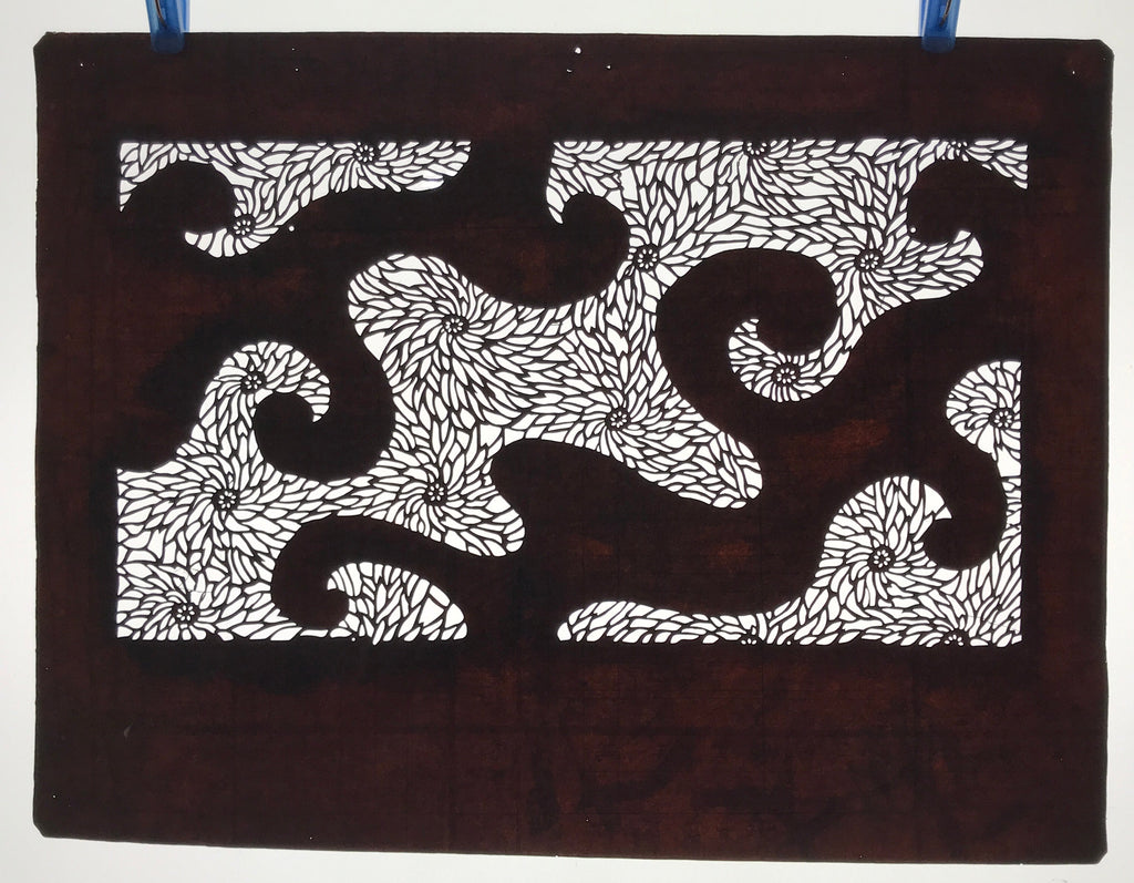 Antique Japanese Ise Katagami Paper Kimono Stencil Floral Swirl Pattern A736