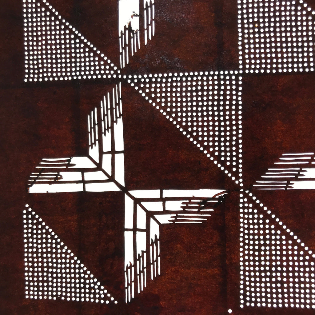 Antique Japanese Ise Katagami Paper Kimono Stencil Geometric Square Grid A734