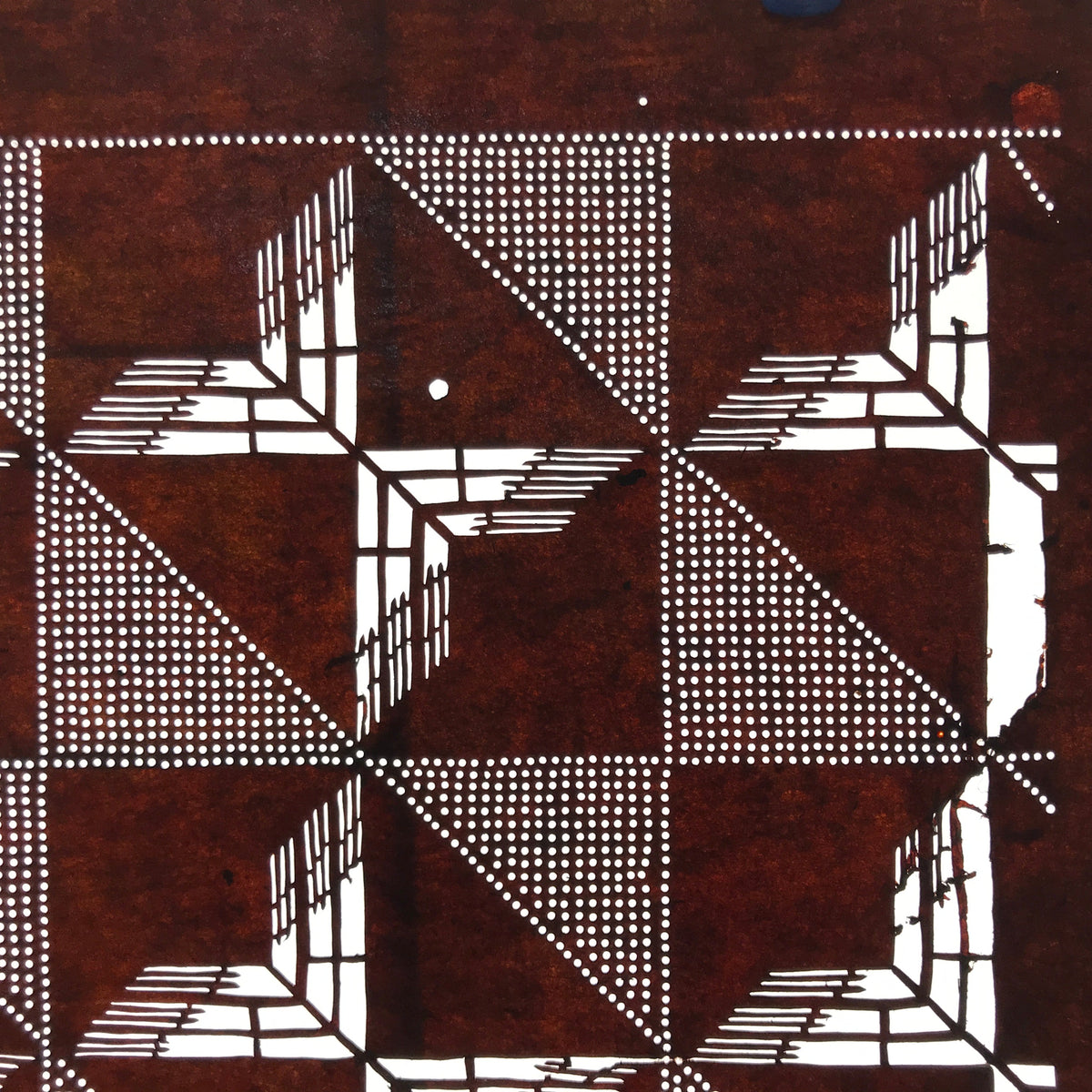 Antique Japanese Ise Katagami Paper Kimono Stencil Geometric Square Grid A734