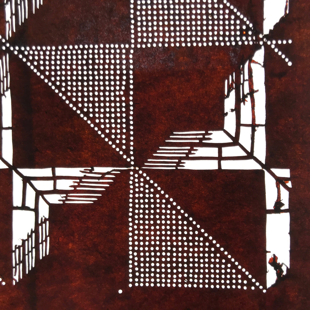 Antique Japanese Ise Katagami Paper Kimono Stencil Geometric Square Grid A734