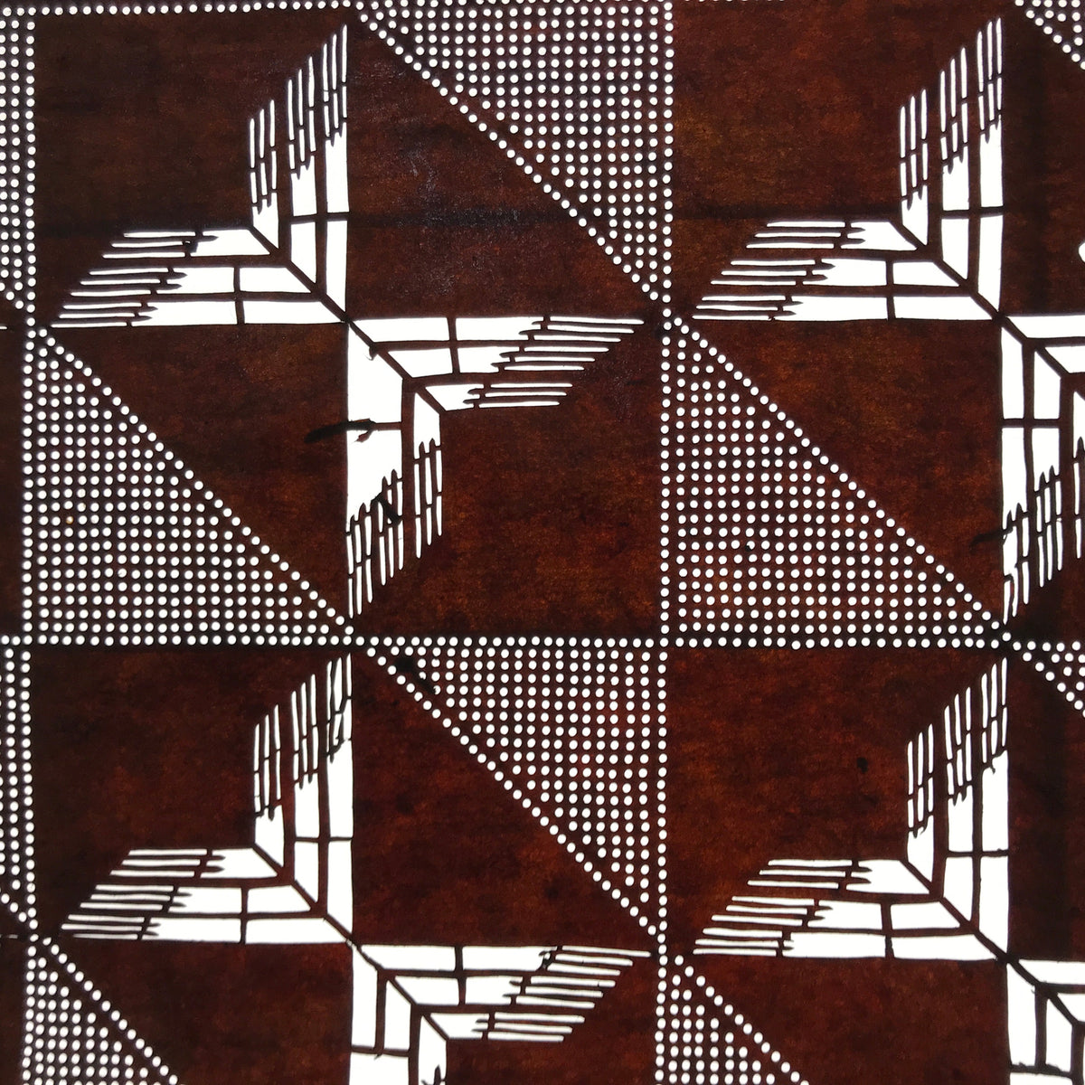 Antique Japanese Ise Katagami Paper Kimono Stencil Geometric Square Grid A734