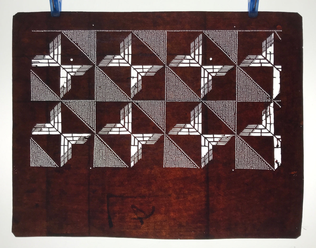 Antique Japanese Ise Katagami Paper Kimono Stencil Geometric Square Grid A734