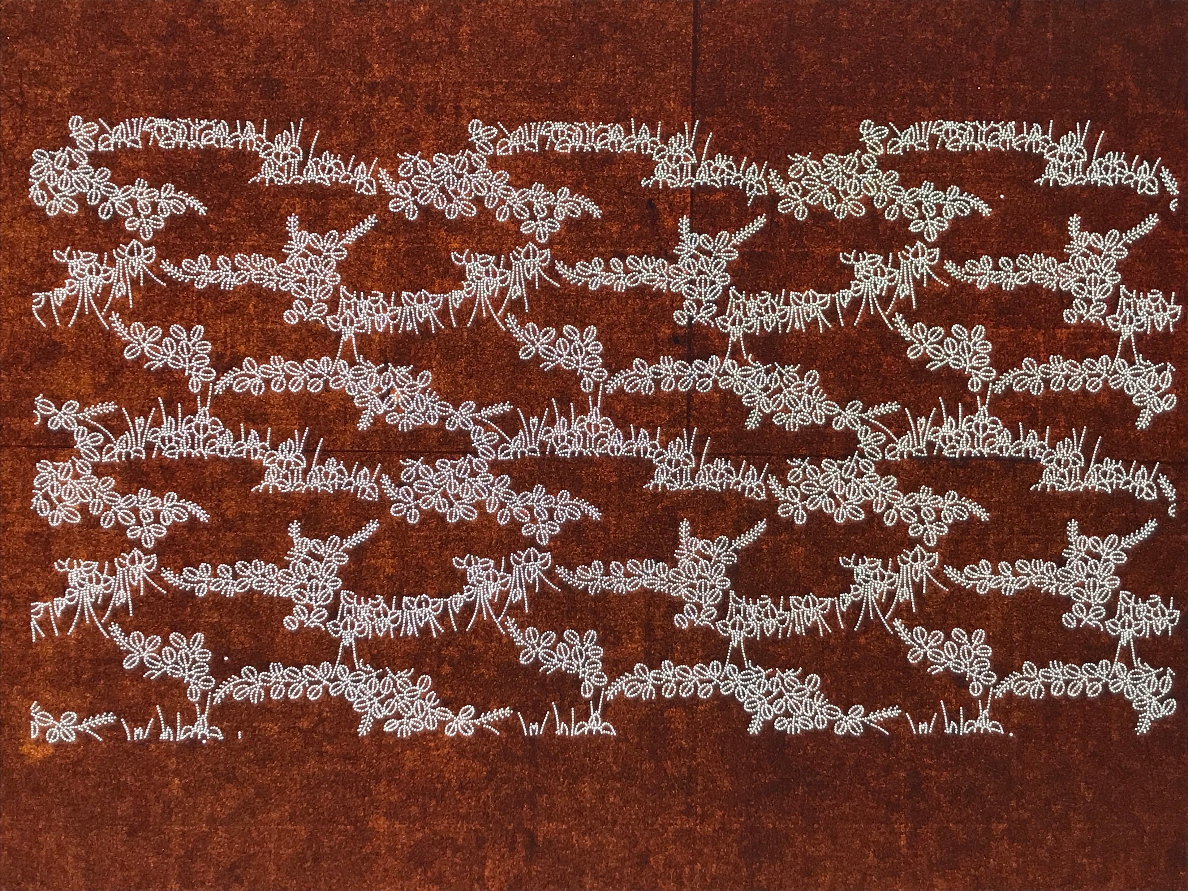 Antique Japanese Ise Katagami Paper Kimono Stencil Hagi Leaves Autumn Motif A748