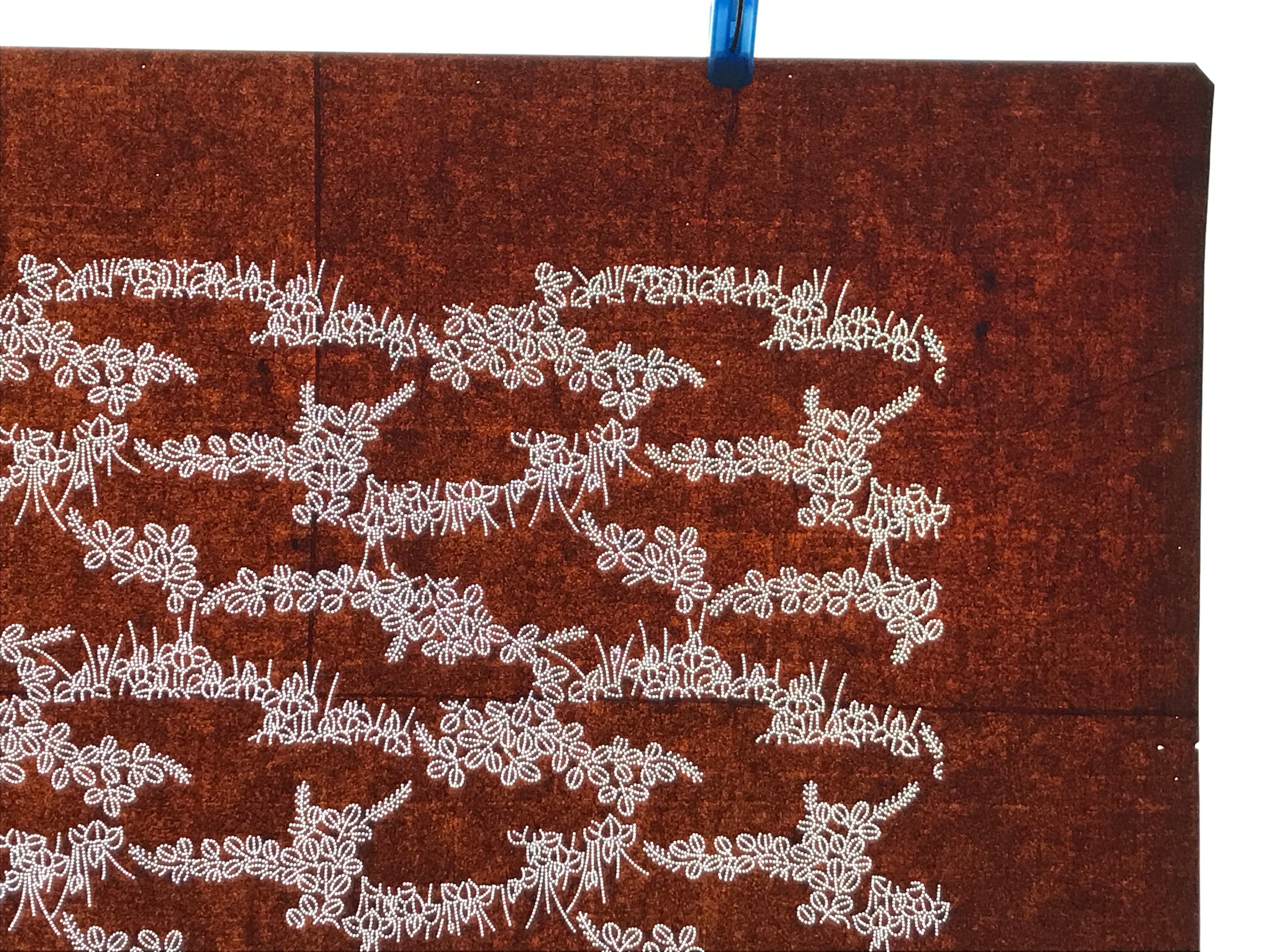 Antique Japanese Ise Katagami Paper Kimono Stencil Hagi Leaves Autumn Motif A748