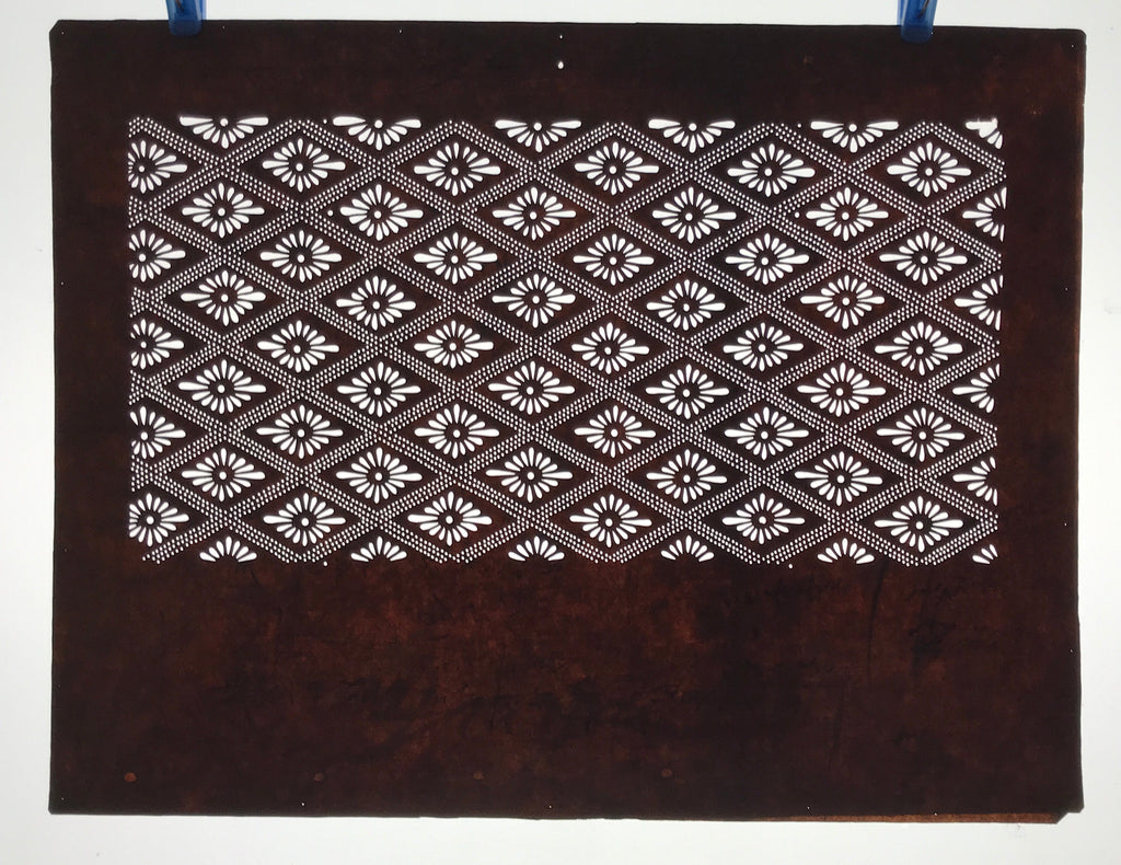 Antique Japanese Ise Katagami Paper Kimono Stencil Hishi Rhombus Caltrop A735