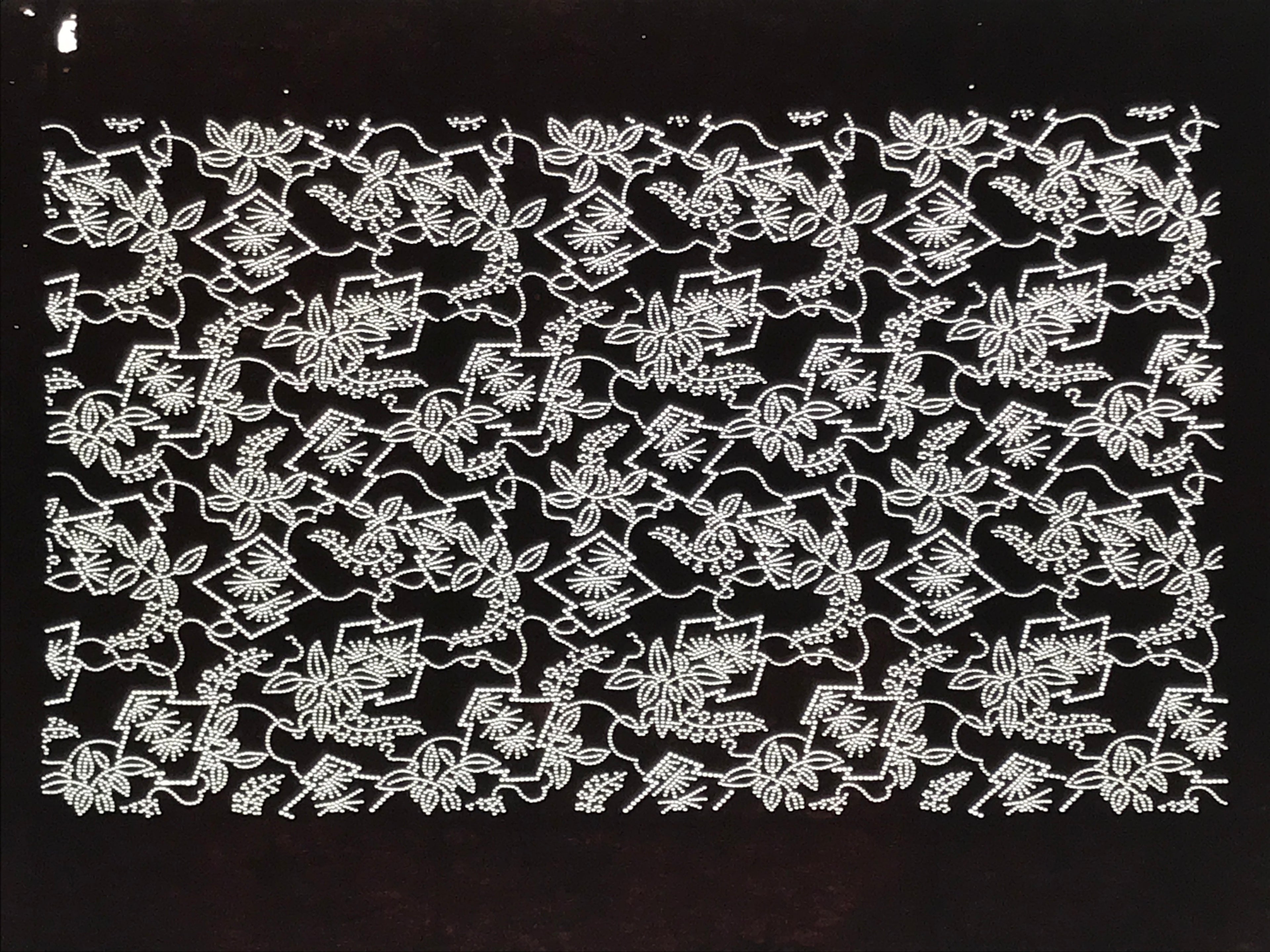Antique Japanese Ise Katagami Paper Kimono Stencil Hishi Water Plant Design A848