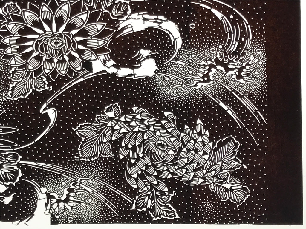 Antique Japanese Ise Katagami Paper Kimono Stencil Katazome Chrysanthemums A829