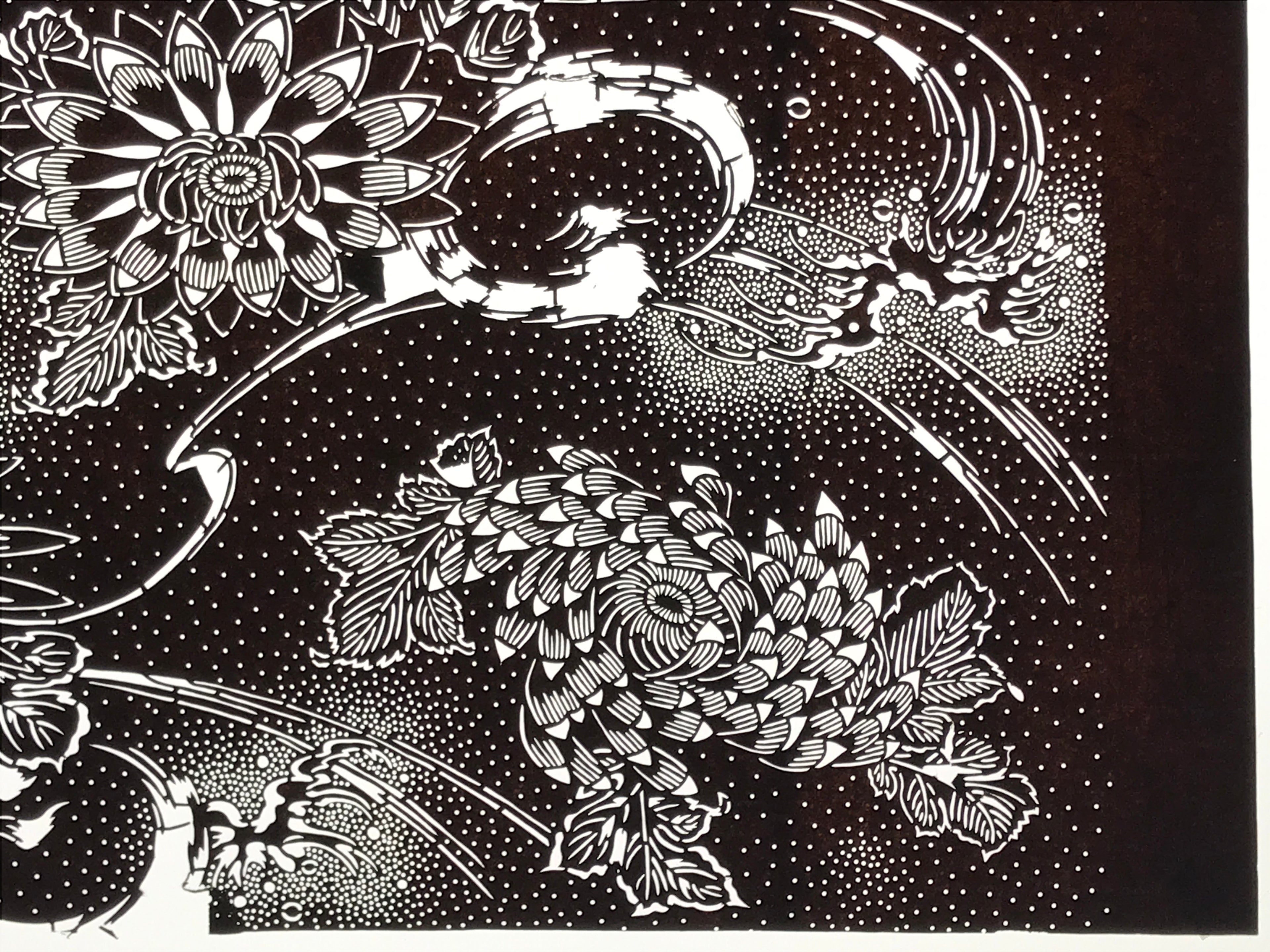 Antique Japanese Ise Katagami Paper Kimono Stencil Katazome Chrysanthemums A829