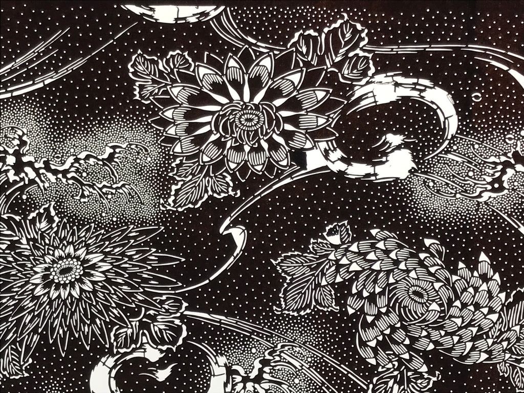 Antique Japanese Ise Katagami Paper Kimono Stencil Katazome Chrysanthemums A829
