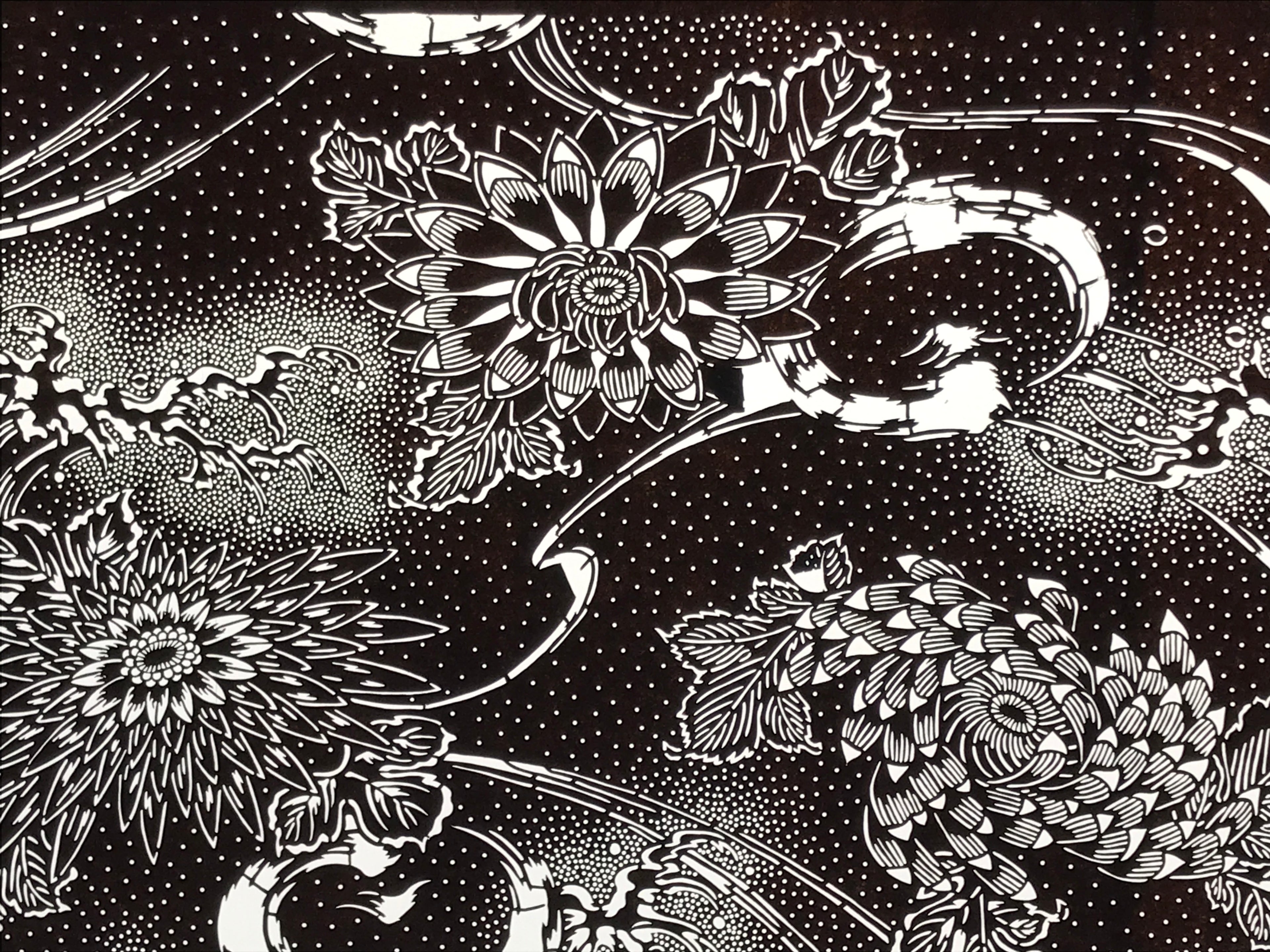 Antique Japanese Ise Katagami Paper Kimono Stencil Katazome Chrysanthemums A829