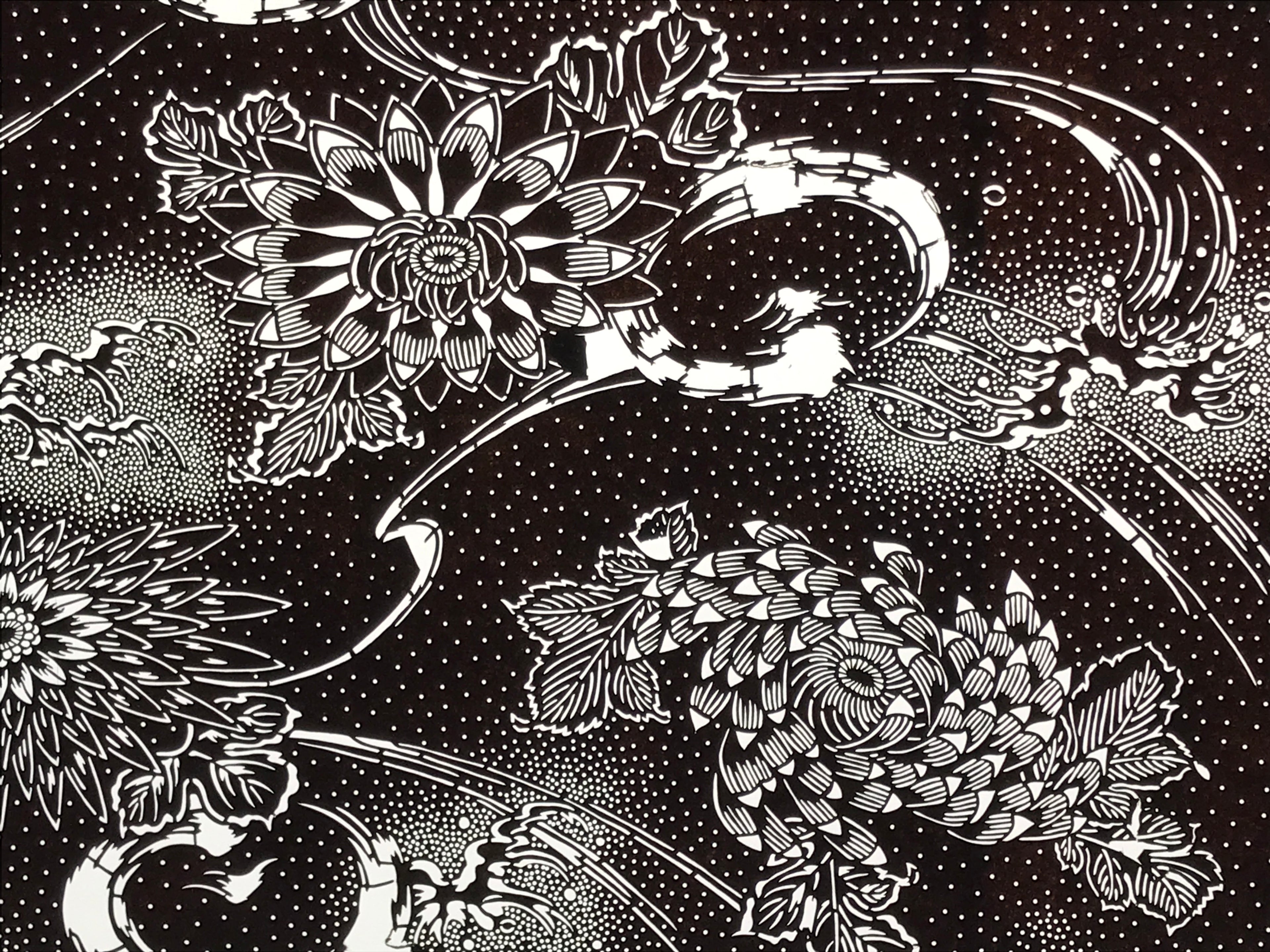 Antique Japanese Ise Katagami Paper Kimono Stencil Katazome Chrysanthemums A829