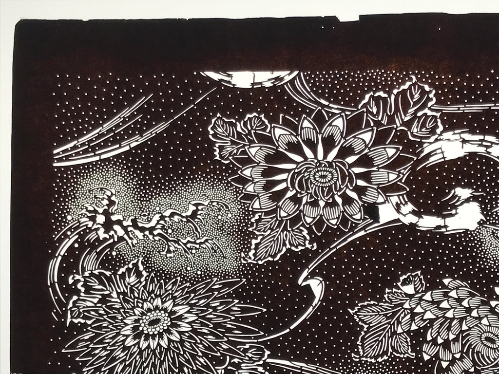 Antique Japanese Ise Katagami Paper Kimono Stencil Katazome Chrysanthemums A829