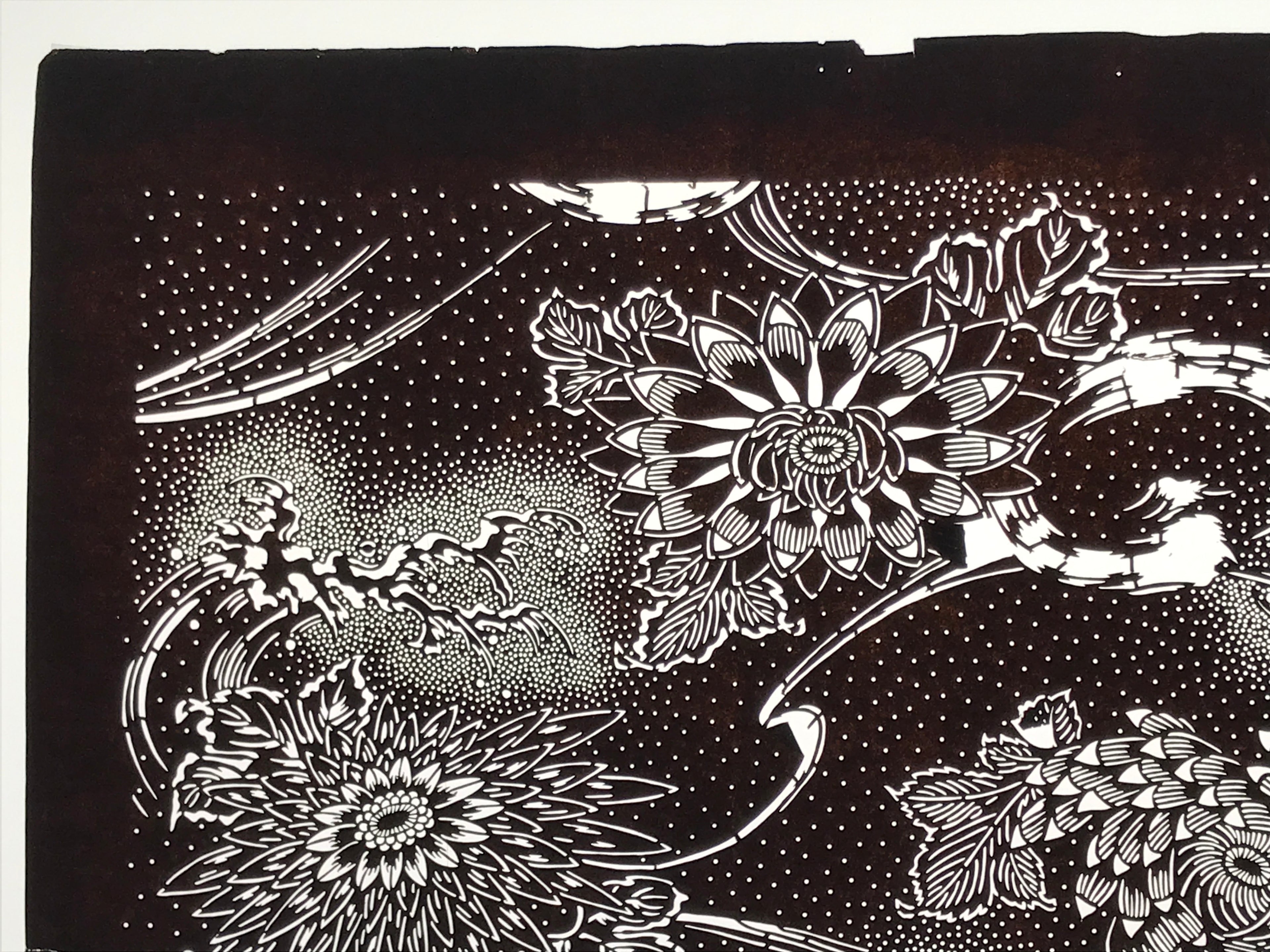 Antique Japanese Ise Katagami Paper Kimono Stencil Katazome Chrysanthemums A829