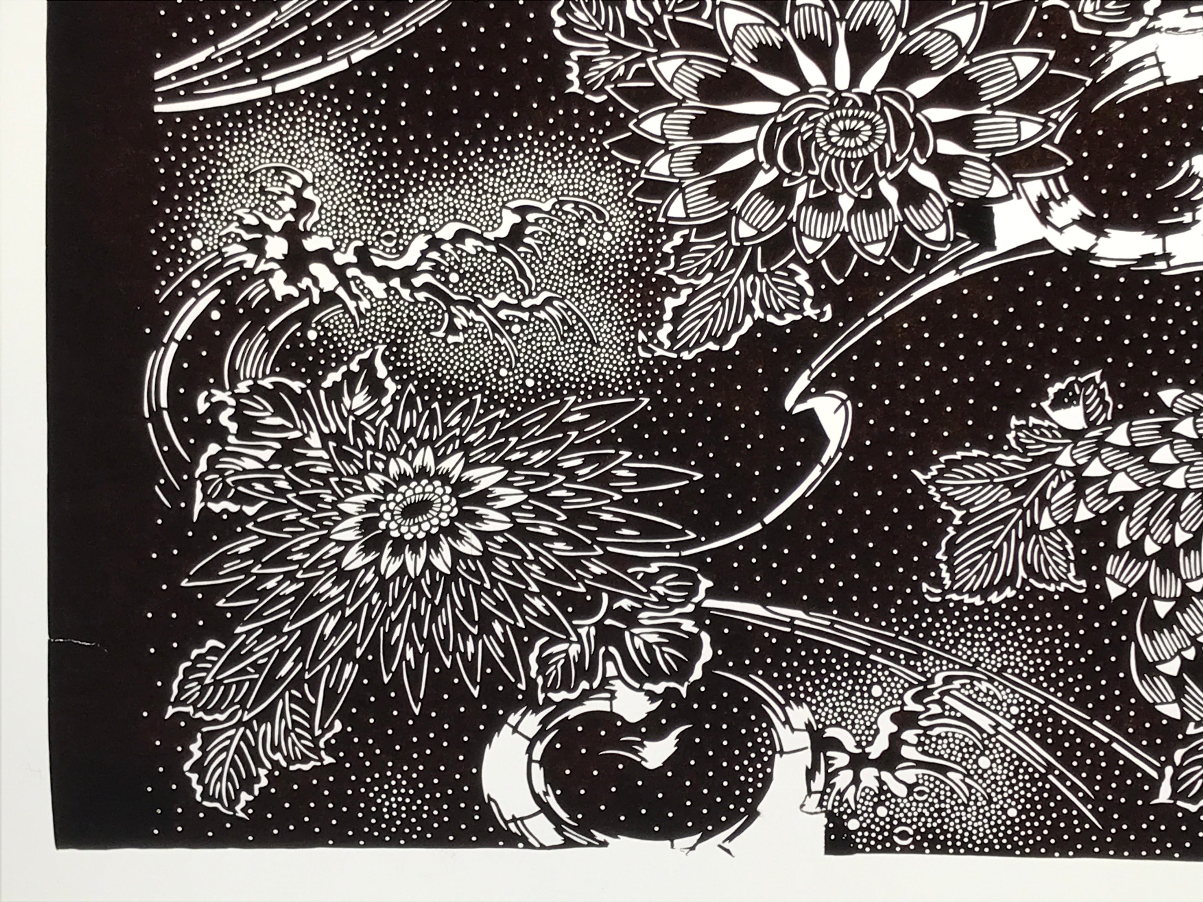 Antique Japanese Ise Katagami Paper Kimono Stencil Katazome Chrysanthemums A829
