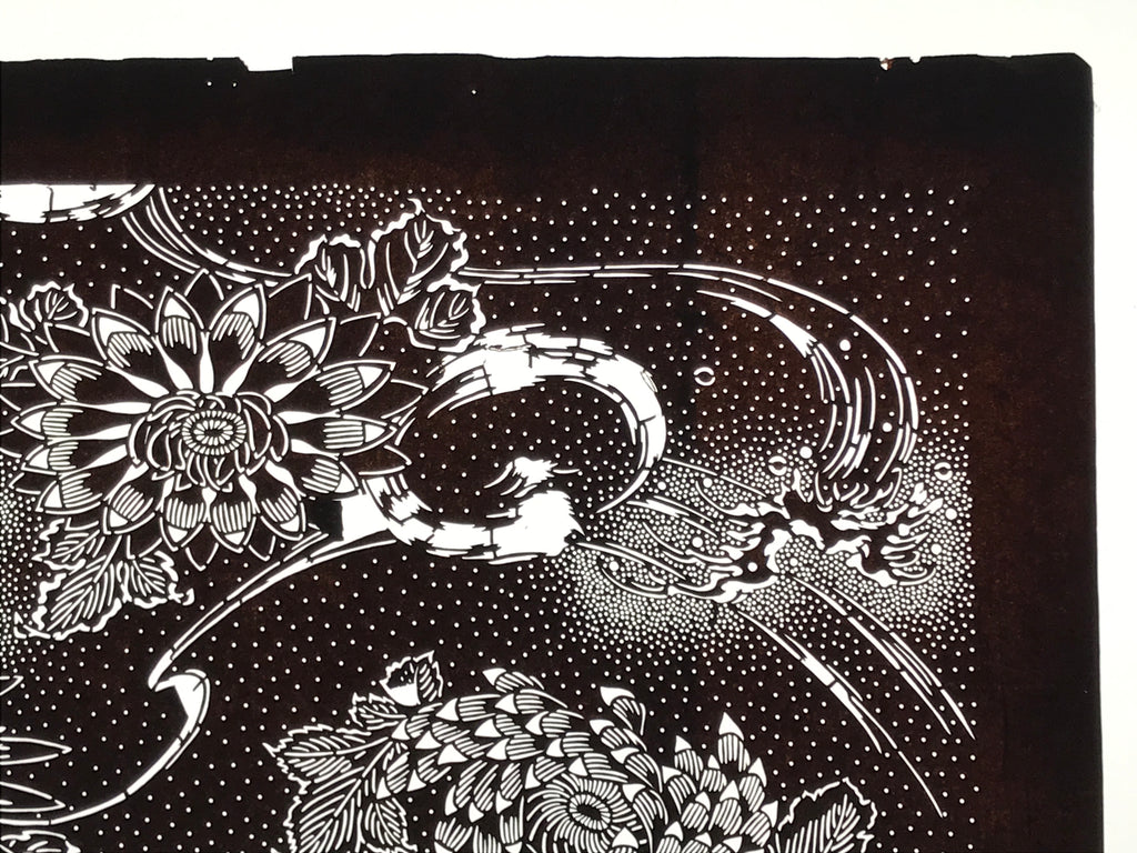 Antique Japanese Ise Katagami Paper Kimono Stencil Katazome Chrysanthemums A829