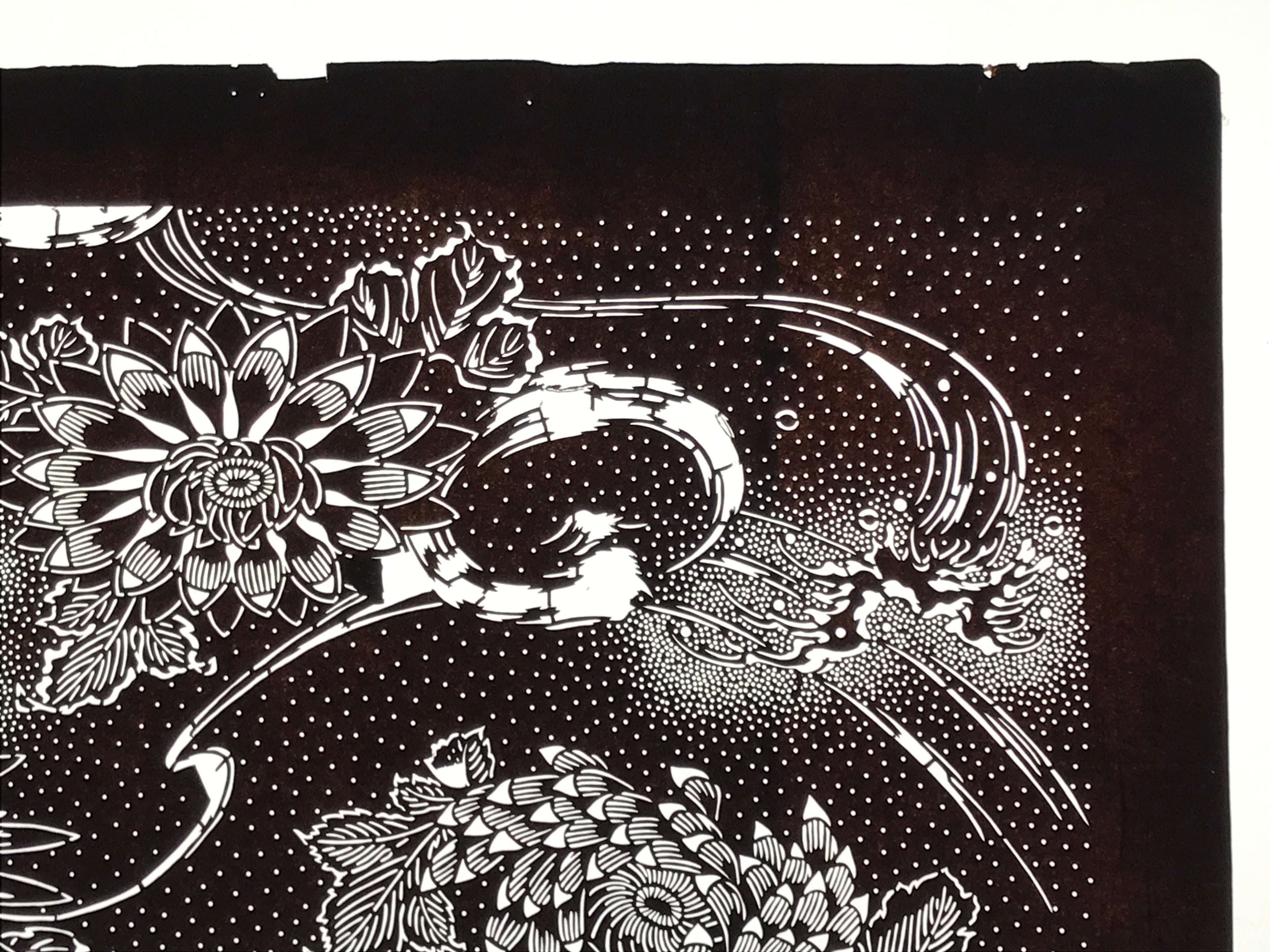 Antique Japanese Ise Katagami Paper Kimono Stencil Katazome Chrysanthemums A829