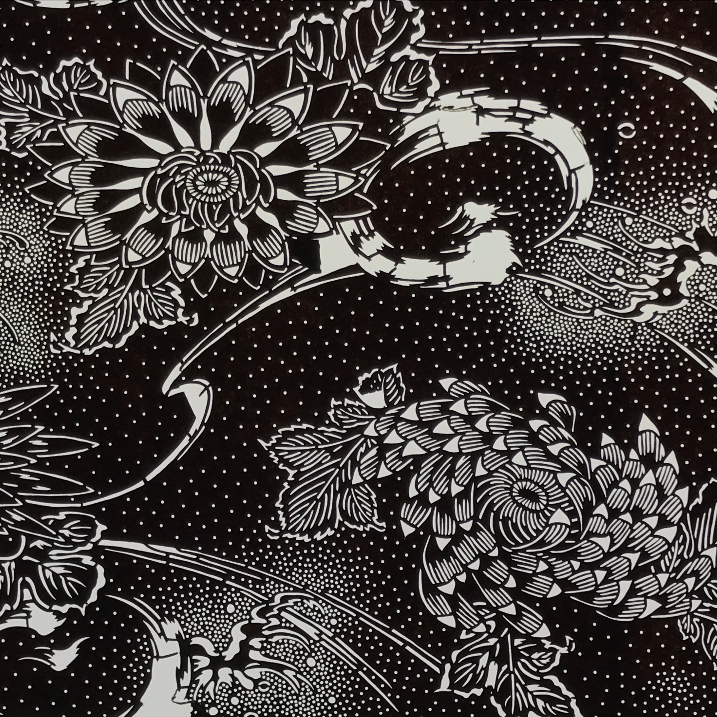 Antique Japanese Ise Katagami Paper Kimono Stencil Katazome Chrysanthemums A829
