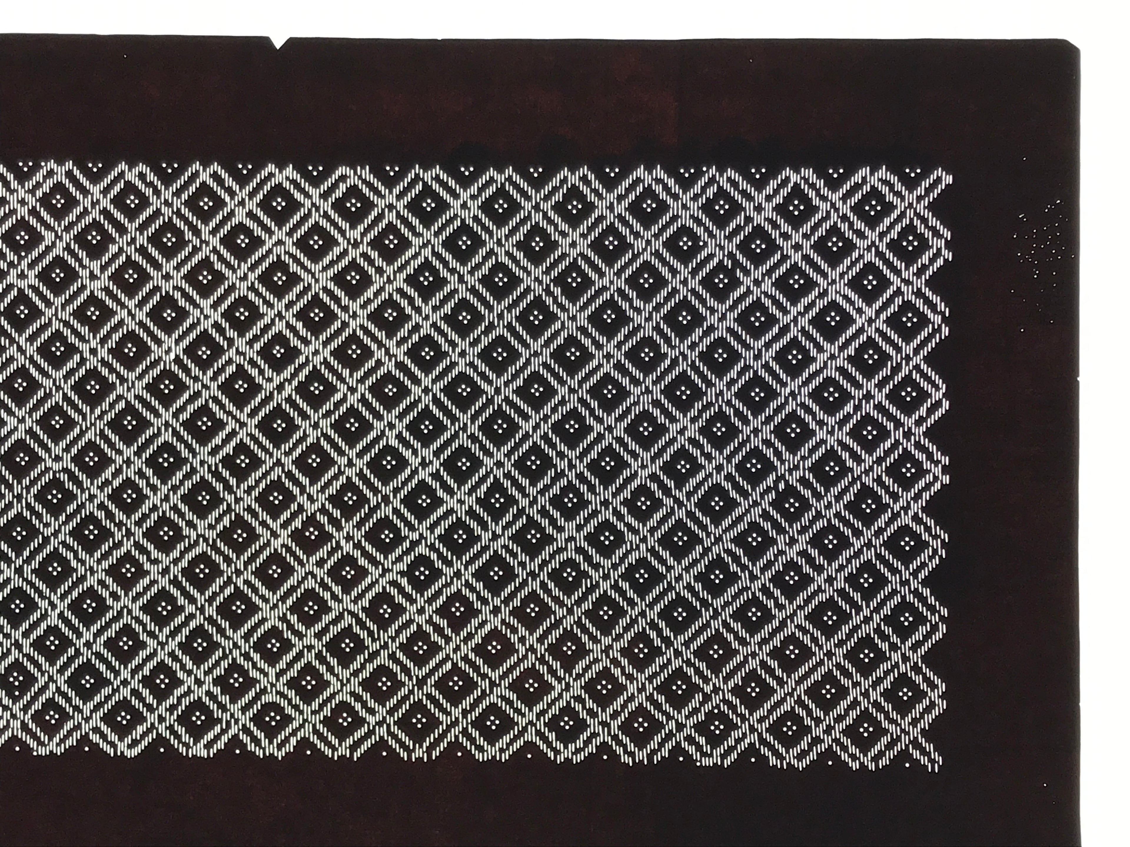 Antique Japanese Ise Katagami Paper Kimono Stencil Katazome Diamond Grid A878