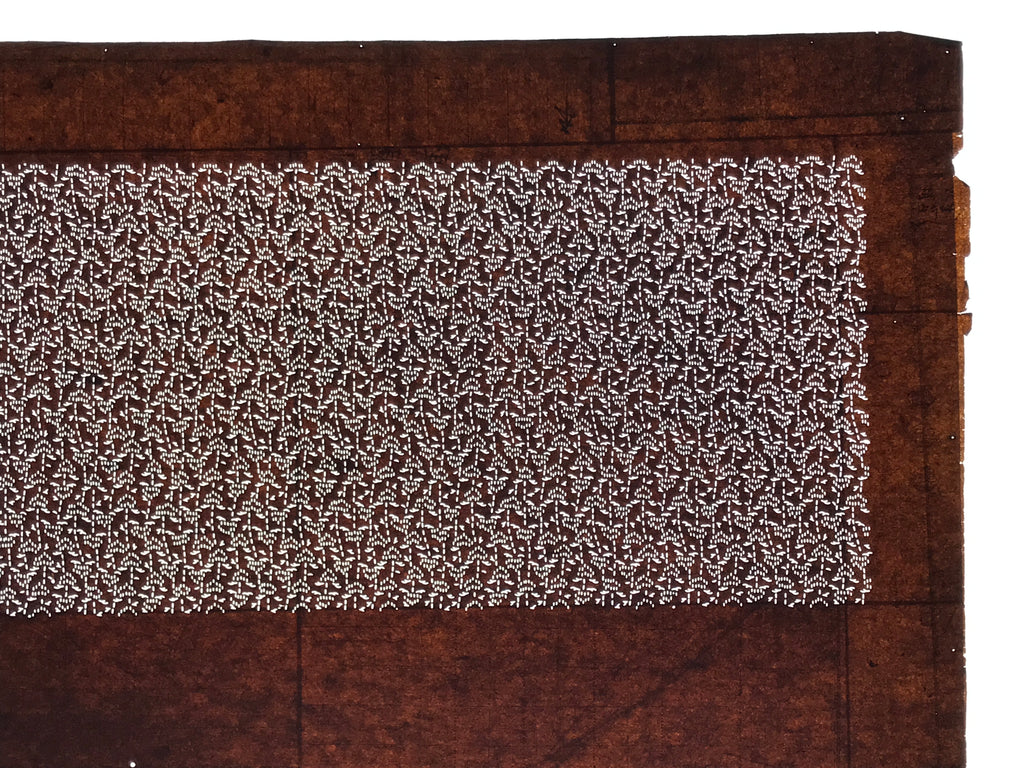 Antique Japanese Ise Katagami Paper Kimono Stencil Katazome Floral Leaf A874
