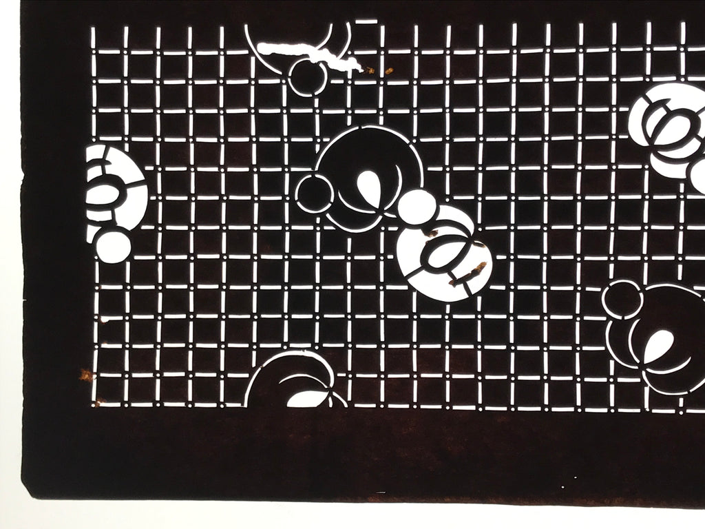 Antique Japanese Ise Katagami Paper Kimono Stencil Katazome Fruit Flowers A830