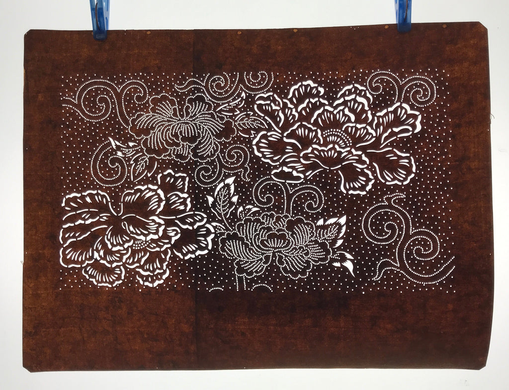 Antique Japanese Ise Katagami Paper Kimono Stencil Large Peony Botan Design A731