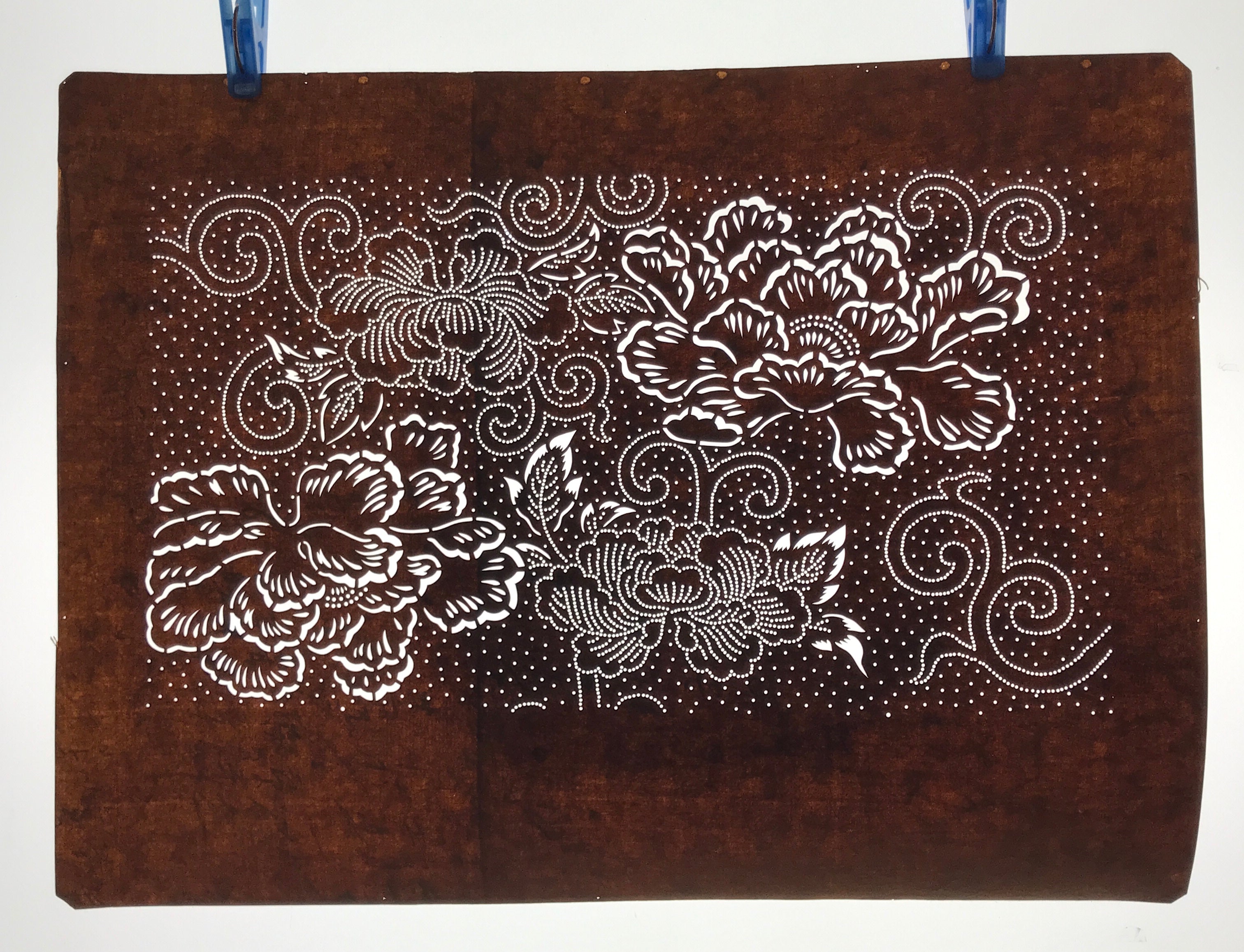 Antique Japanese Ise Katagami Paper Kimono Stencil Large Peony Botan Design A731